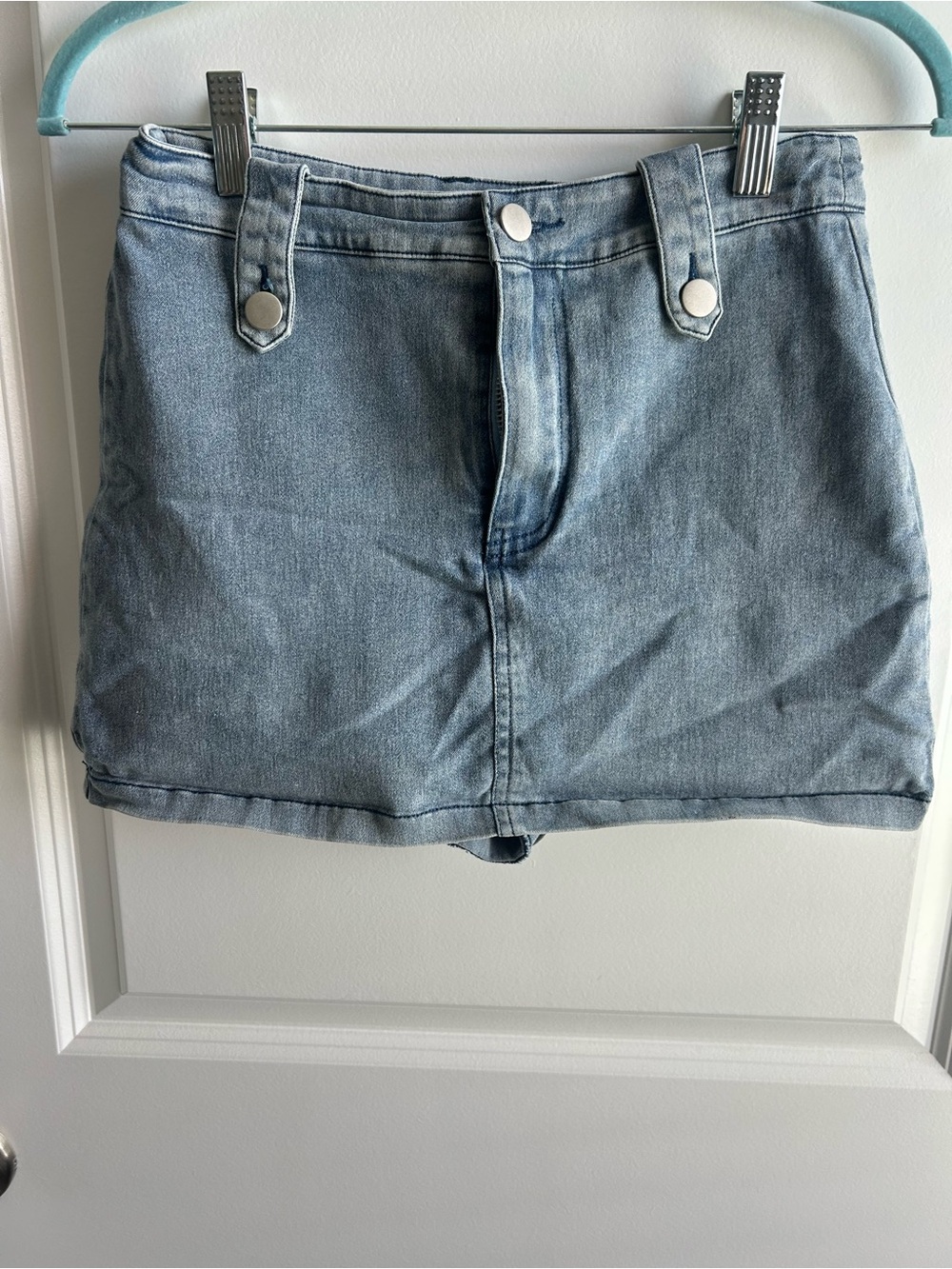 Fashion Nova Light Blue Denim Mini Skirt - Classic Button Front